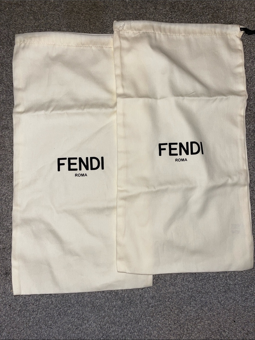 Fendi Cream Drawstring Dust Bag Duo with Black Logo